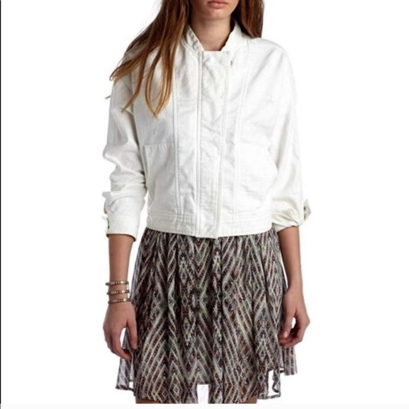 Free People Jackets & Blazers - Free People Distressed Off White Denim Jean Jacket